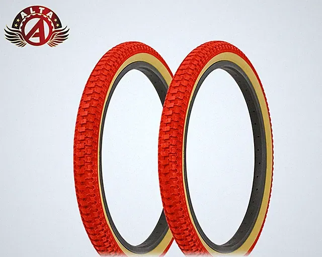 2 ALTA Bicycle Tires 20" x 2.125 Red/Gum SNAKE SKIN TEXTURED Tread BMX Freestyle