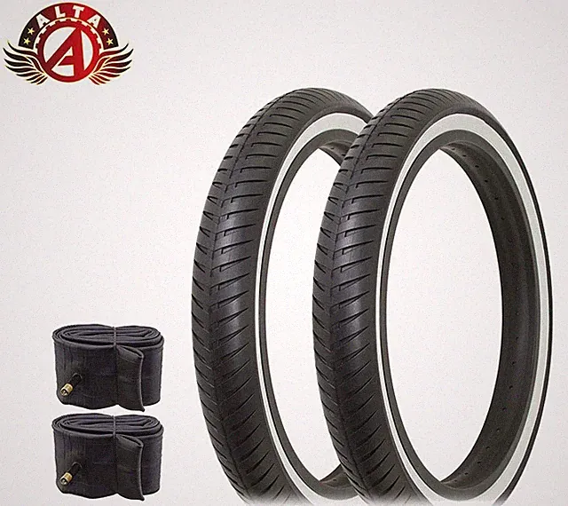 2 ALTA BICYCLE WIRE BEAD FAT TIRE 20 x 3.00 BLACK/WHITE SLICK RIDER TREAD W/TUBE