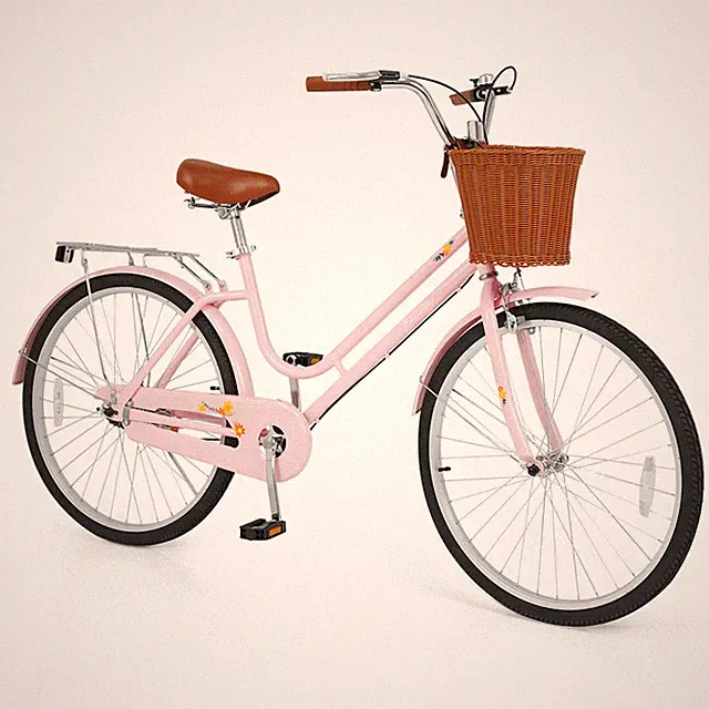 24-Inch Beach Cruiser Bike w/Adjustable Seat, Woven Basket & Rear Rack for City