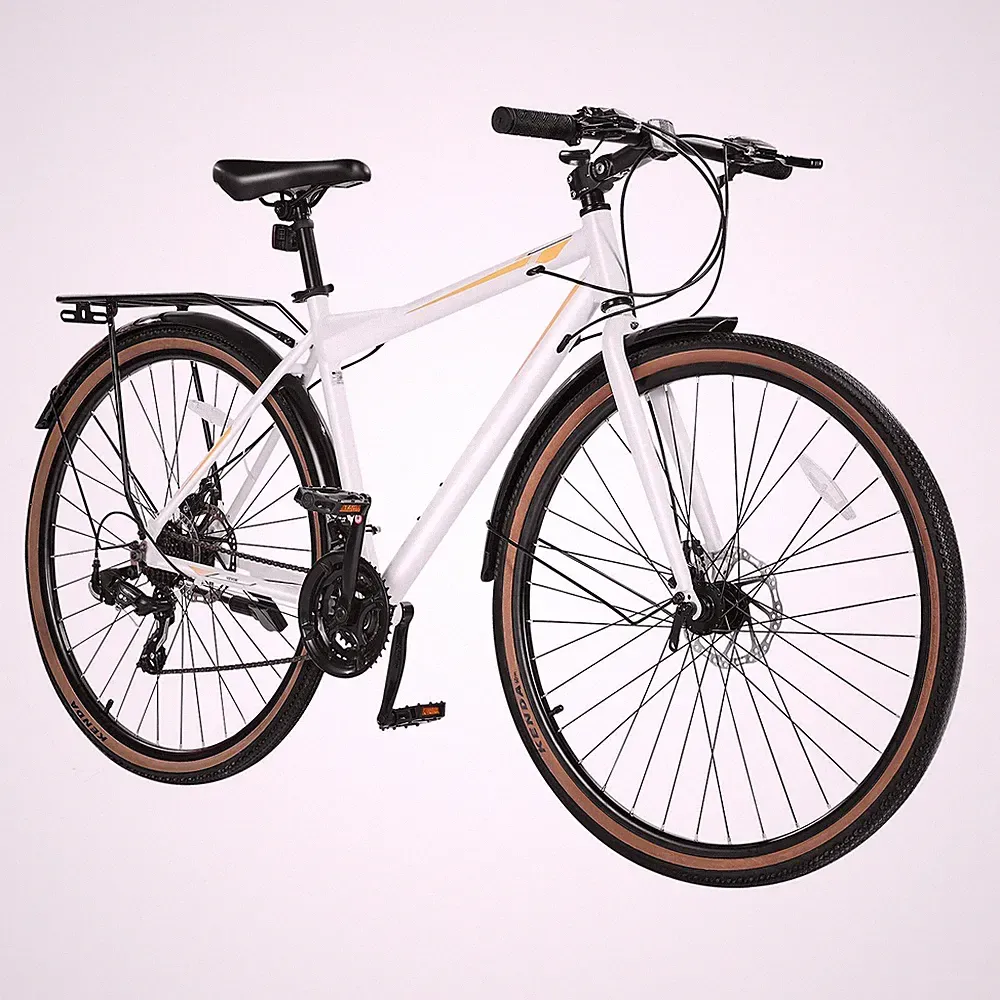 Aluminum 24-Speed Hybrid Bicycle 700x40C KENDA Tires Disc Brakes 330lb