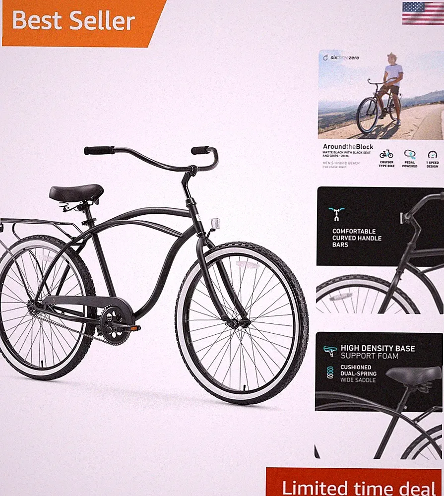 Around The Block Men's Beach Cruiser Bike - Comfortable 26'' Hybrid Bicycle