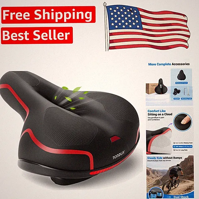 Dual Shock Absorbing Bicycle Seat - Comfortable Memory Foam Saddle with Cover