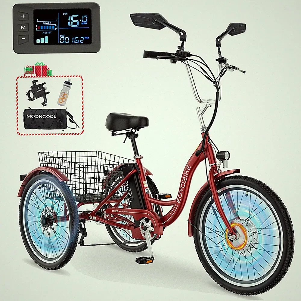 MOONCOOL 24 in Adult Electric Trike Tricycle 350W Peak 700W 36V Lithium Battery