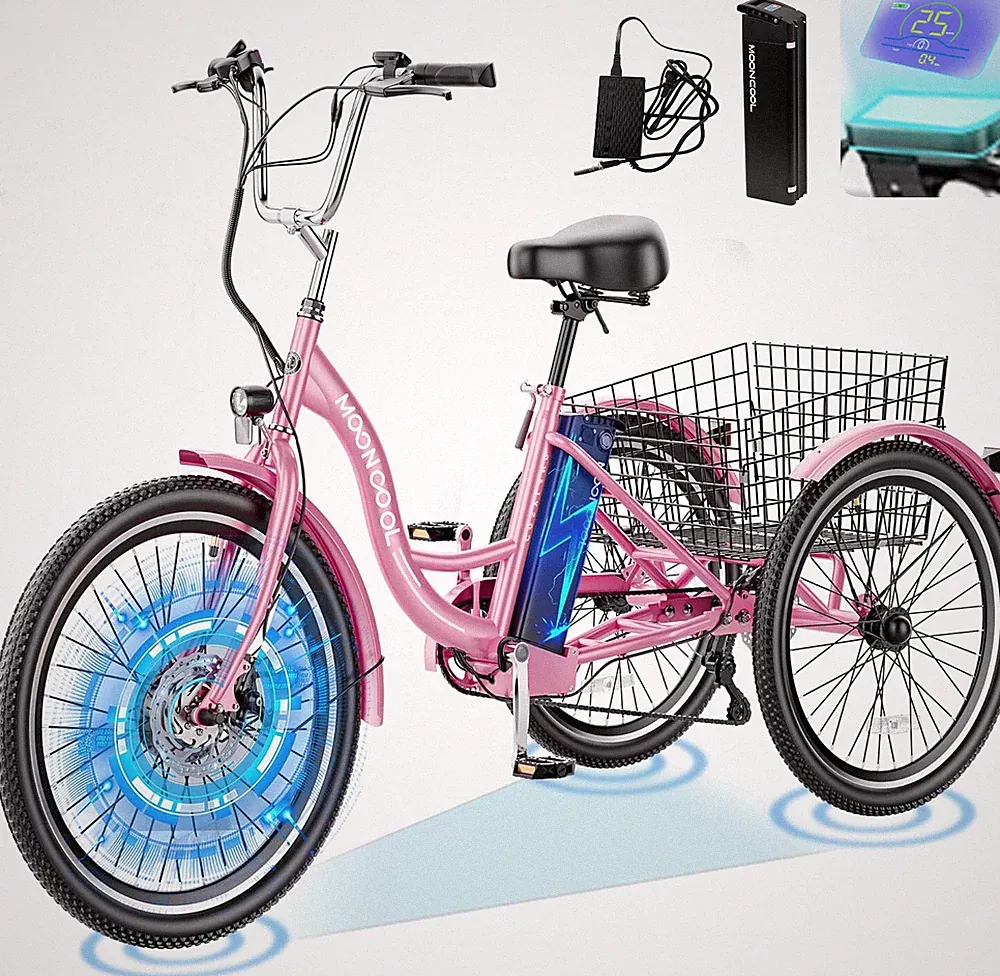 MOONCOOL Electric Tricycle for Women 350W Max 15.5MPH Hydraulic Brake Trike 24"